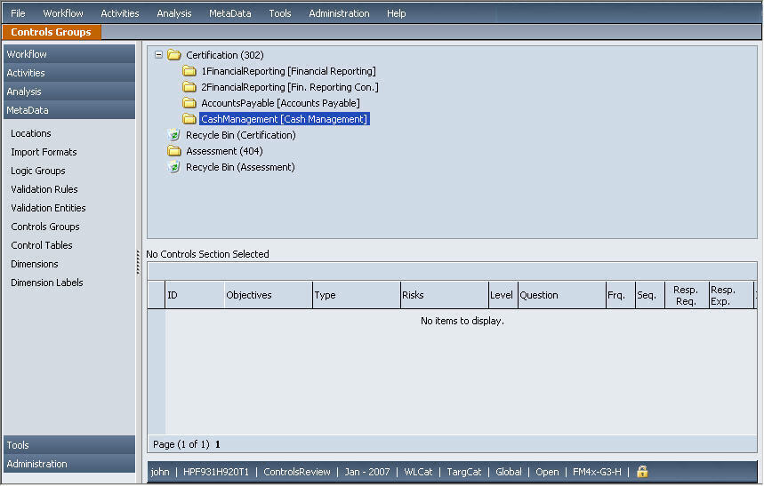 The image depicts the Controls Groups screen with an example of certification groups directory structure.